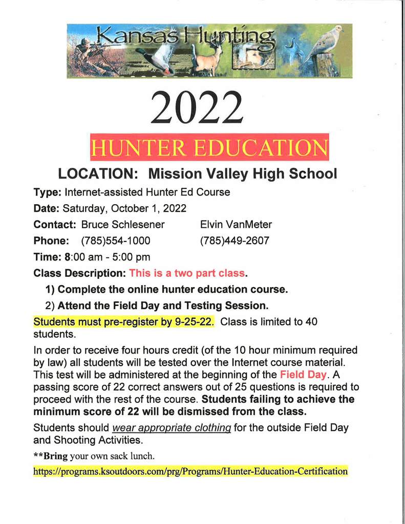 Hunter Safety Class Flyer - Oct. 1, 2022